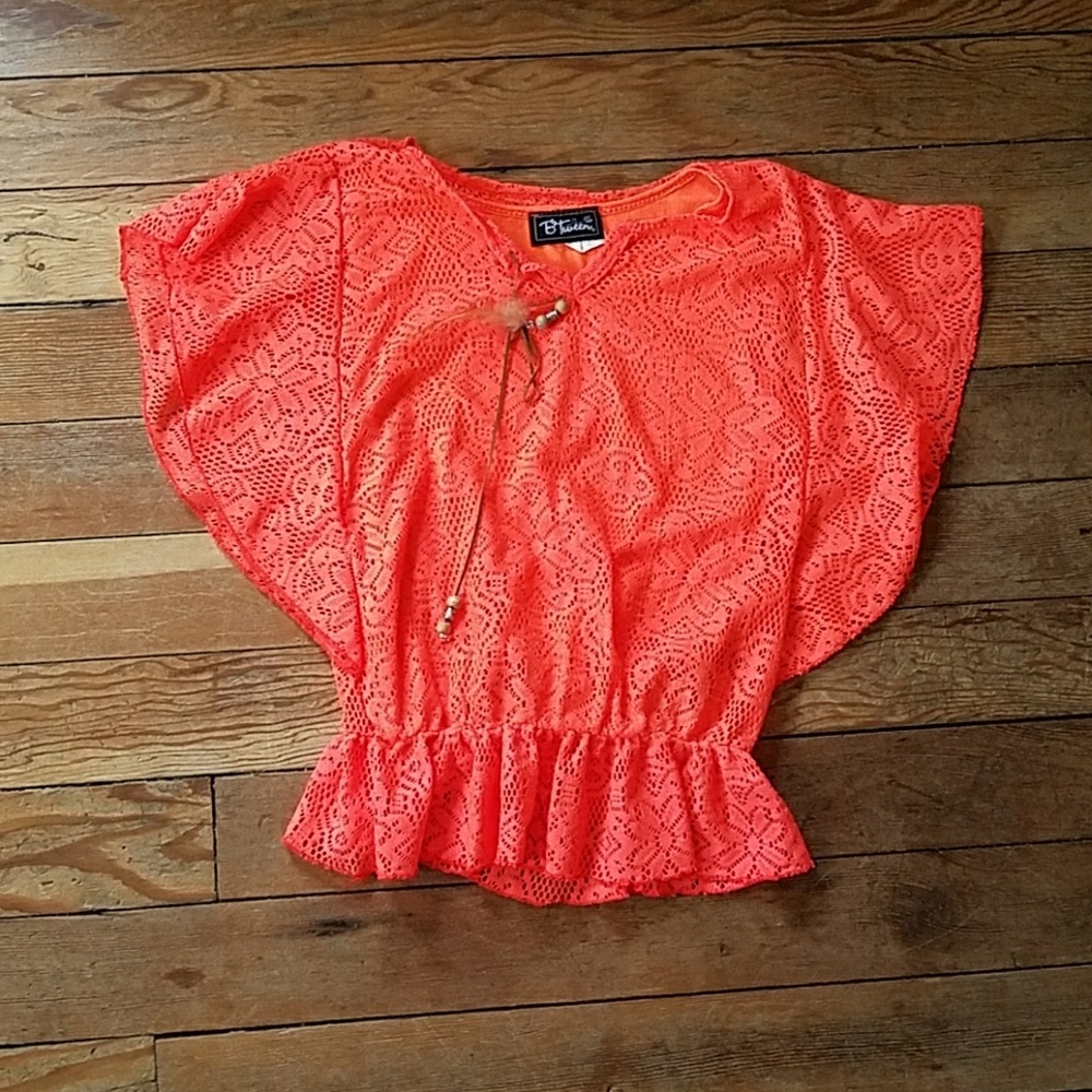 B Tween neon orange crochet top